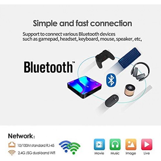 2022 Android TV Box 11.0,4GB RAM 32GB ROM RK3318 Quad- Core 3D 4K Smart Box,Support 2.4G/5.8G Dual WiFi,BT 4.1,100M Ethernet LAN X10 Streaming Video Box